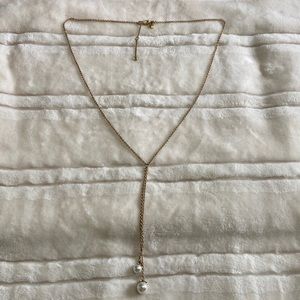 J. Crew gold tone lariat style faux pearl necklace